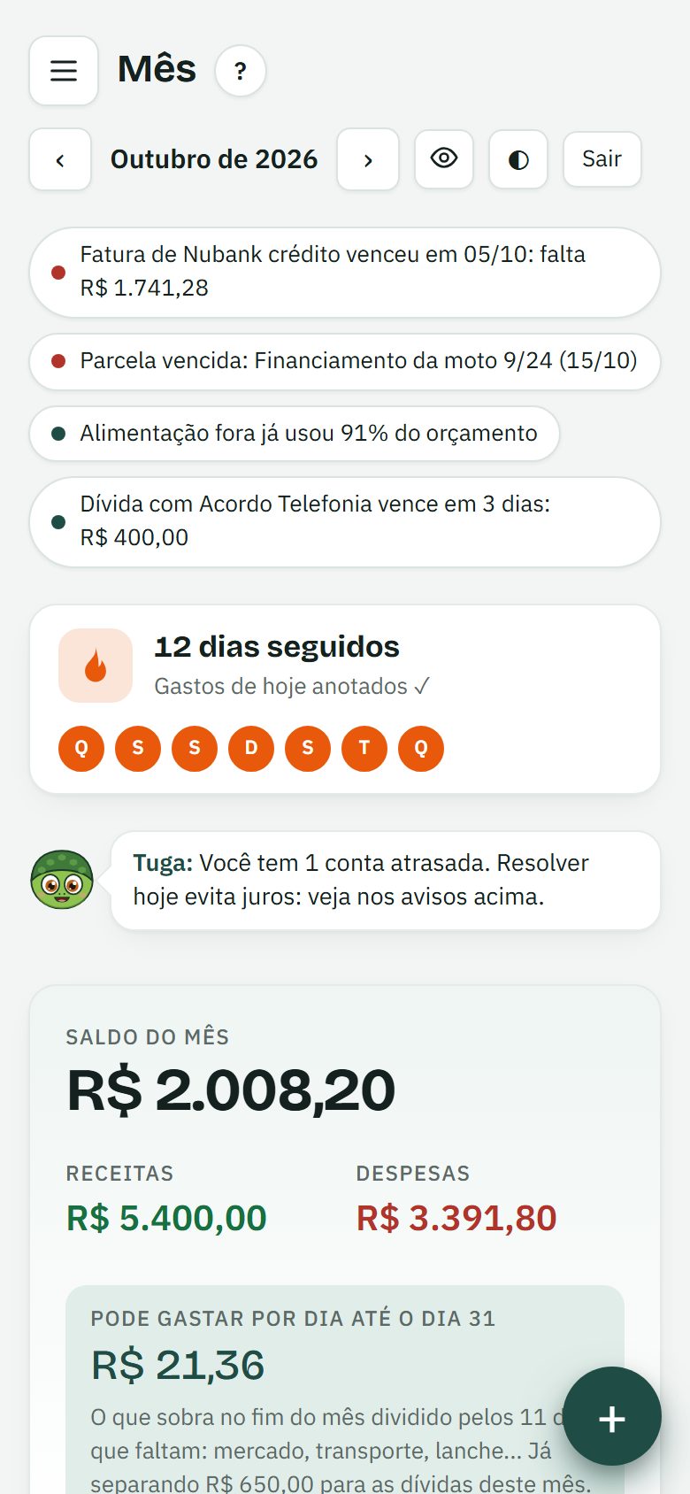 Tela do mês no celular